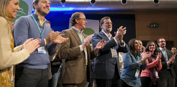 Mariano Rajoy junto a Alfonso Alonso, Javier Dorado, Beatriz Jurado y Javier Maroto en el acto de Bilbao