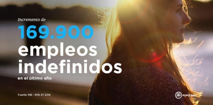 Incremento de 169.900 empleos indefinidos en el último año. EPA 4T2016