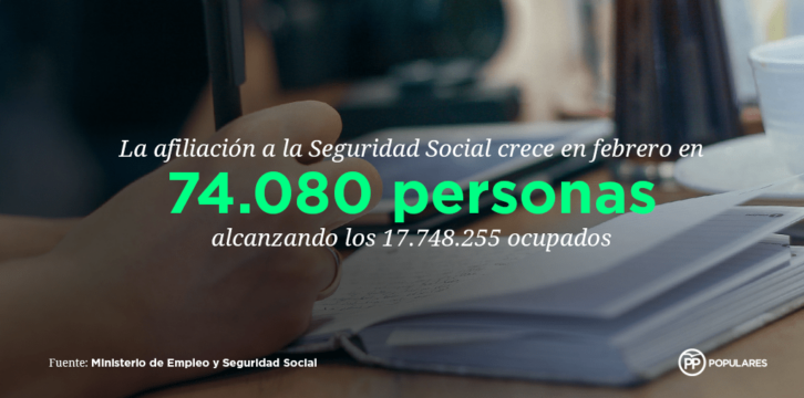 Datos Paro Febrero de 2017. Afiliación a la Seguridad Social