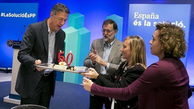 El presidente del Gobierno y del PP, Mariano Rajoy, junto a Albiol, Xandri y Montserrat en Lleida