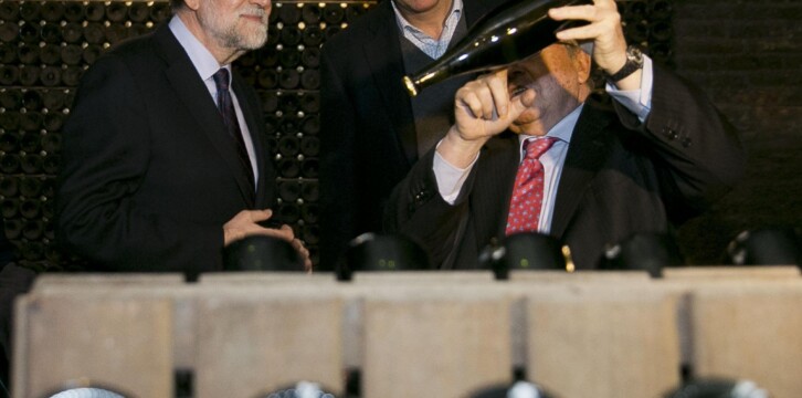 El presidente del Gobierno, Mariano Rajoy, visita junto al candidato del PP a la Generalitat, Xavier García Albiol, las bodegas 