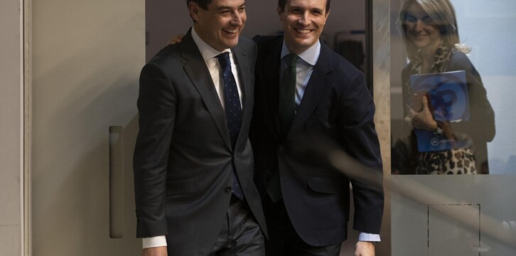 Pablo Casado y Juanma Moreno en rueda de prensa