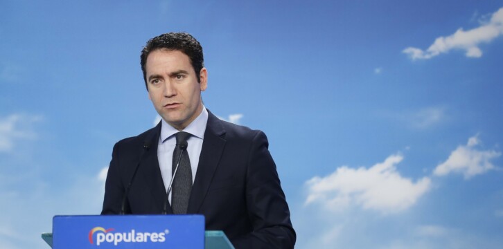 Teodoro García Egea, durante su comparecencia ante los medios de comunicación