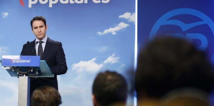 Teodoro García Egea, durante su comparecencia ante los medios de comunicación