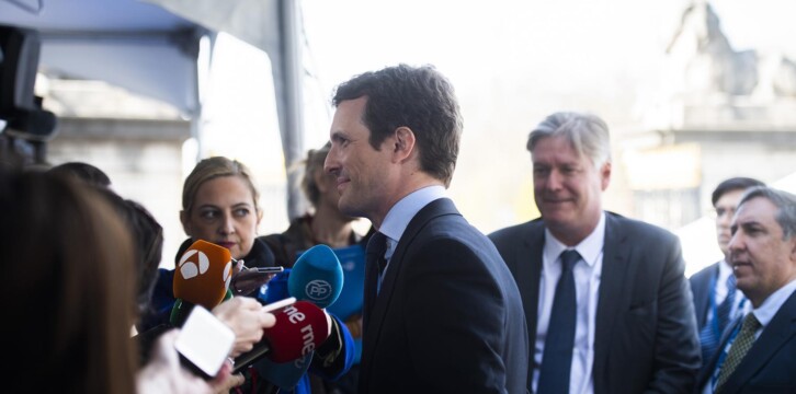Pablo Casado en la reunión del PPE