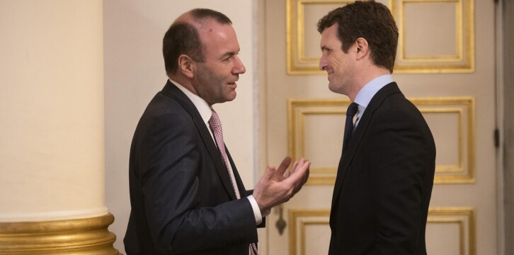 Pablo Casado en la reunión del PPE