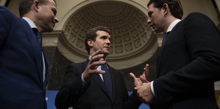 Pablo Casado en la reunión del PPE