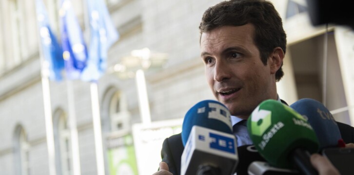 Pablo Casado en la reunión del PPE