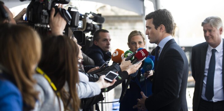 Pablo Casado en la reunión del PPE
