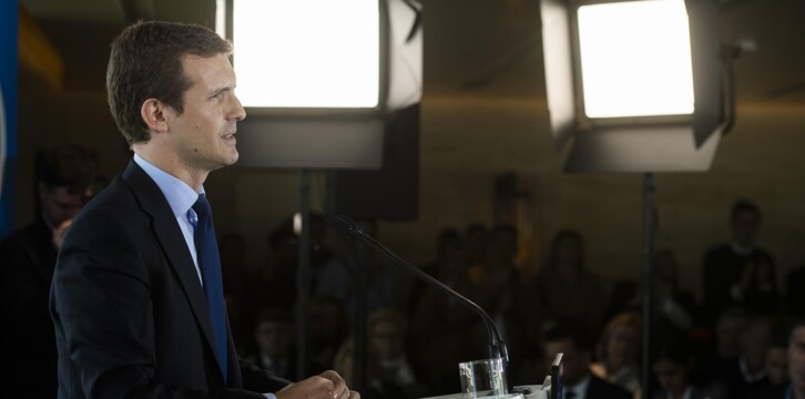 Pablo Casado en la presentación del programa electoral en Barcelona