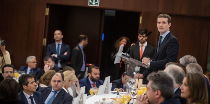 Pablo Casado en los desayunos de Europa Press