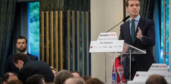 Pablo Casado en los desayunos de Europa Press