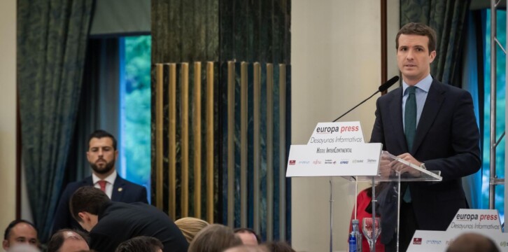 Pablo Casado en los desayunos de Europa Press