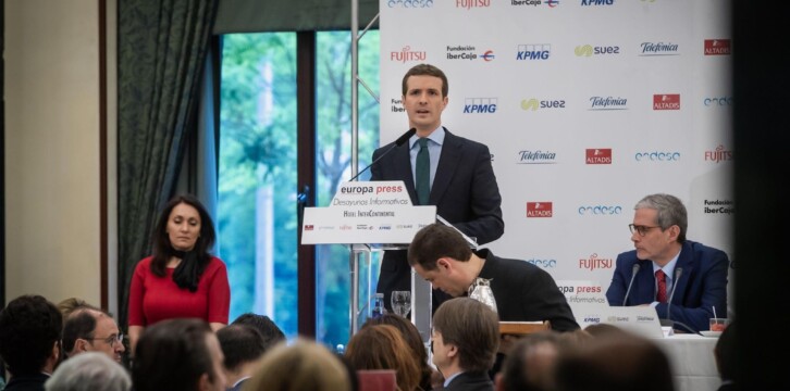 Pablo Casado en los desayunos de Europa Press
