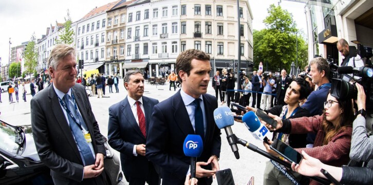 Pablo Casado a su llegada a la cumbre del PP Europeo en Bruselas