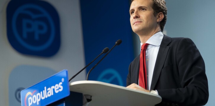 El presidente del Partido Popular, Pablo Casado, en rueda de prensa