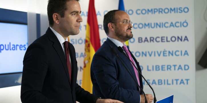 Teodoro García Egea y Alejandro Fernández en rueda de prensa