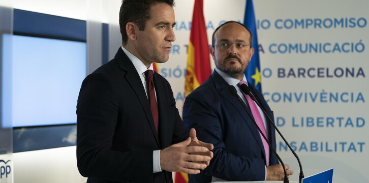 Teodoro García Egea y Alejandro Fernández en rueda de prensa