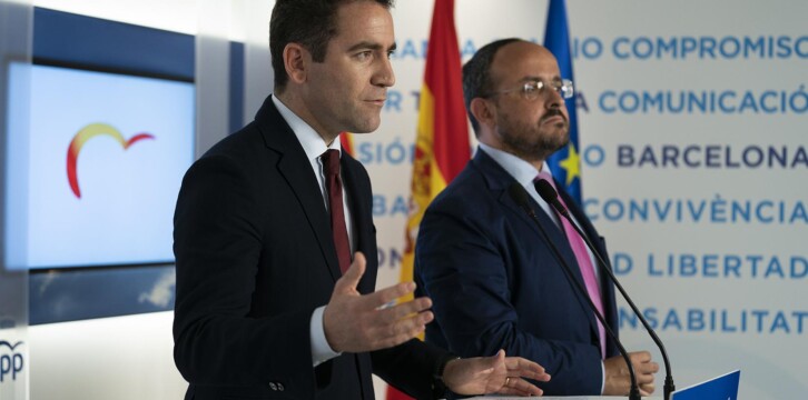 Teodoro García Egea y Alejandro Fernández en rueda de prensa