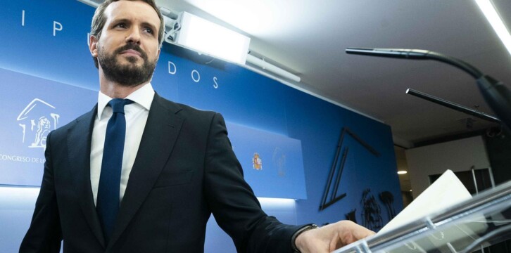 Pablo Casado, en rueda de prensa desde el Congreso de los Diputados.