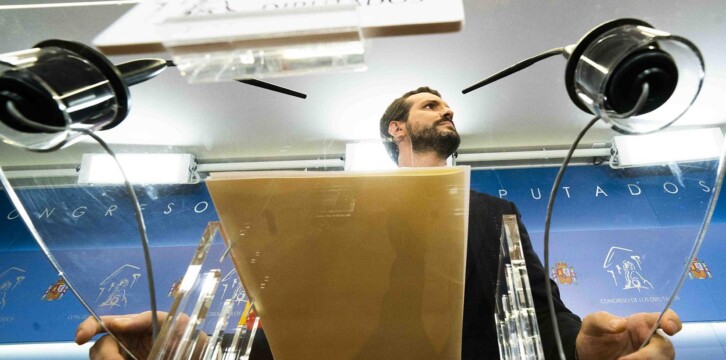 Pablo Casado, en rueda de prensa desde el Congreso de los Diputados.