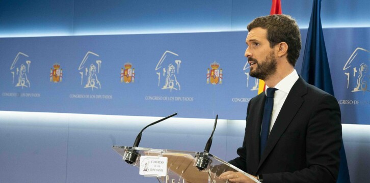 Pablo Casado, en rueda de prensa desde el Congreso de los Diputados.