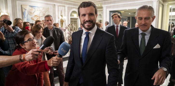 Pablo Casado en el desayuno de Europa Press