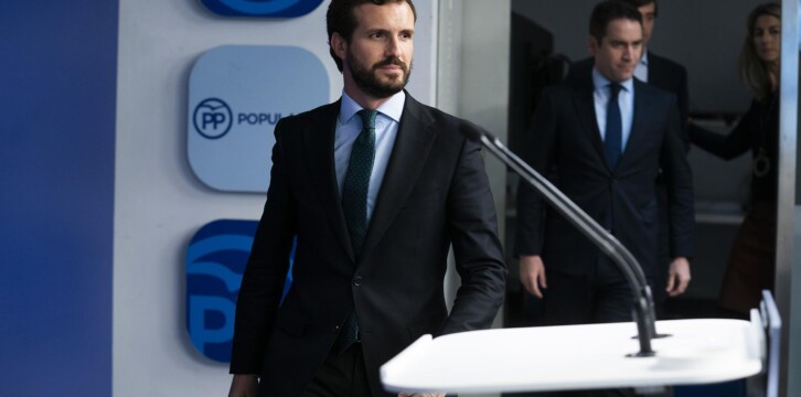 El presidente del Partido Popular, Pablo Casado, en rueda de prensa