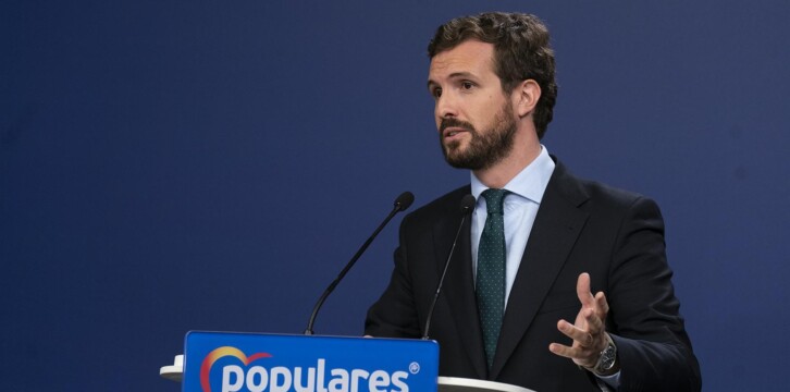El presidente del Partido Popular, Pablo Casado, en rueda de prensa