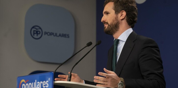El presidente del Partido Popular, Pablo Casado, en rueda de prensa