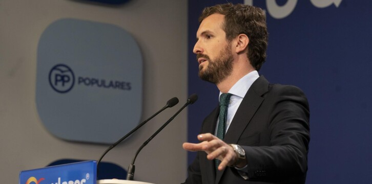 El presidente del Partido Popular, Pablo Casado, en rueda de prensa