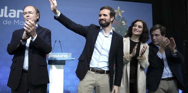 Pablo Casado interviene en la comida de Navidad del PP de la Comunidad de Madrid.