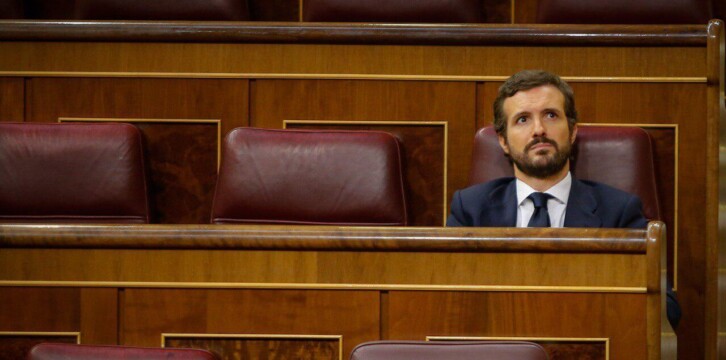 El presidente del Partido Popular, Pablo Casado, en la Sesión de Control al Gobierno