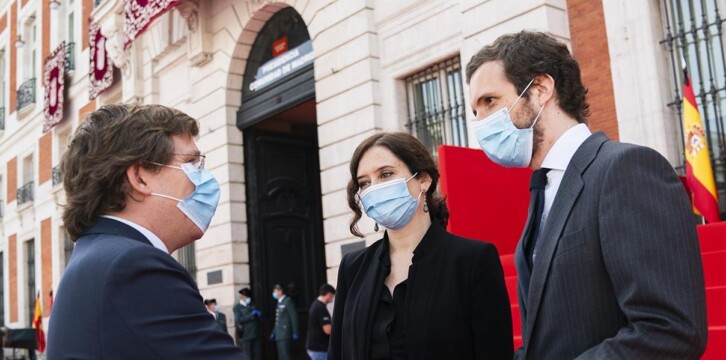 Pablo Casado, Isabel Díaz Ayuso y José Luis Martínez-Almeida en el acto de Homenaje a los Héroes del 2 de Mayo que celebra la Comunidad de Madrid
