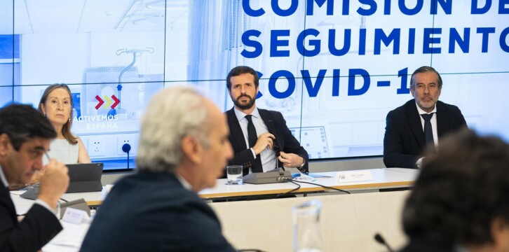 Pablo Casado en la Comisión de seguimiento COVID-19 del PP