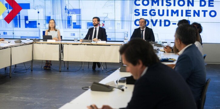 Pablo Casado en la Comisión de seguimiento COVID-19 del PP