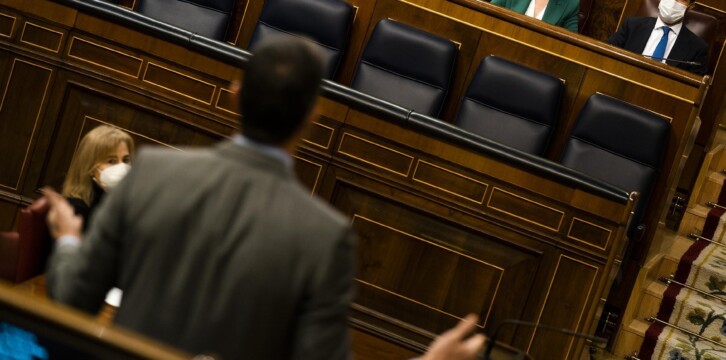 El presidente del Partido Popular, Pablo Casado, durante la Sesión de Control al Gobierno