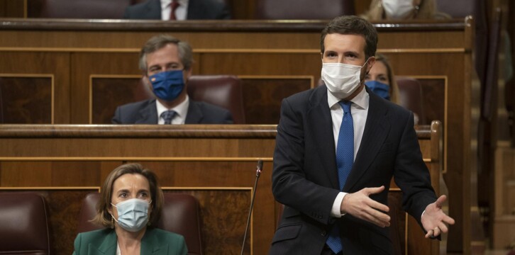 El presidente del Partido Popular, Pablo Casado, durante la Sesión de Control al Gobierno