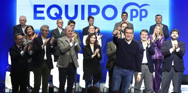 Alberto Núñez Feijóo durante su intervención en la presentación de candidatos autonómicos para el 28M