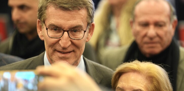 Alberto Núñez Feijóo en la presentación del candidato a la alcaldía de Barcelona, Daniel Sirera