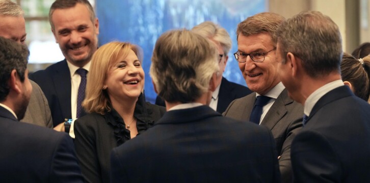 Alberto Núñez Feijóo y Fernando López Miras en el desayuno Informativo de Europa Press