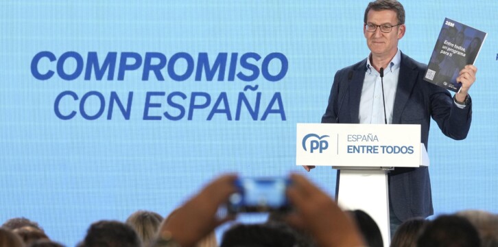 Alberto Núñez Feijóo en el acto de presentación del programa marco para las elecciones del 28M