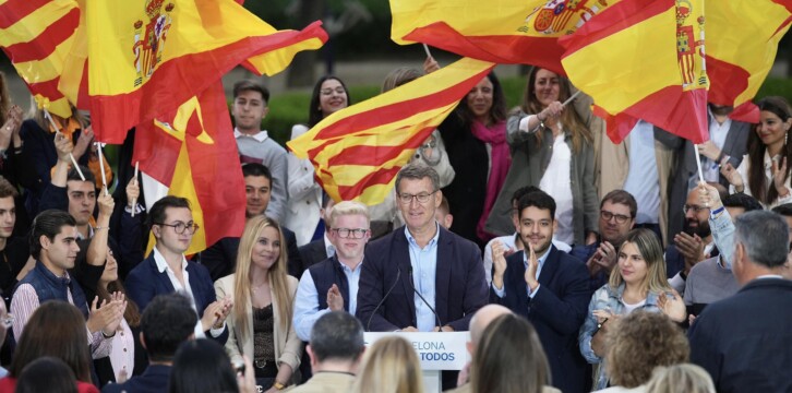 Alberto Núñez Feijóo durante el mitin celebrado en Barcelona