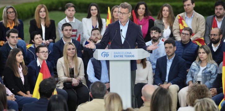 Alberto Núñez Feijóo durante el mitin celebrado en Barcelona