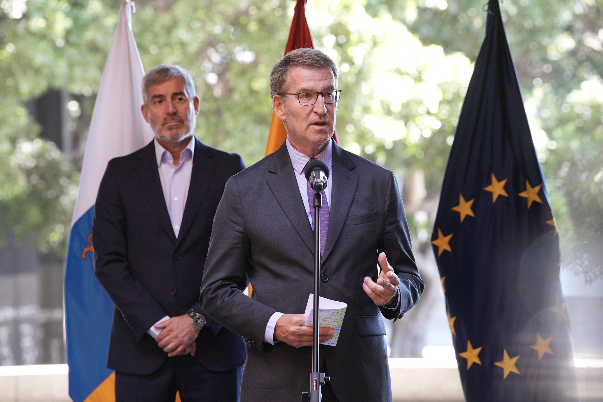 Rueda de prensa de Alberto Núñez Feijóo tras la reunión con el presidente del Gobierno de Canarias, Fernando Clavijo