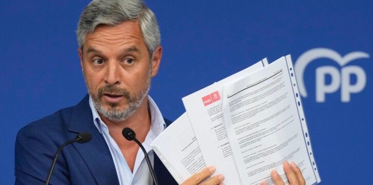 El vicesecretario de Economía, Juan Bravo, en la Rueda de prensa tras el Comité de Dirección