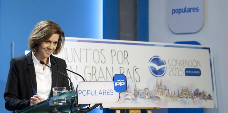 La Secretaria General del Partido Popular durante su intervención en la rueda de prensa