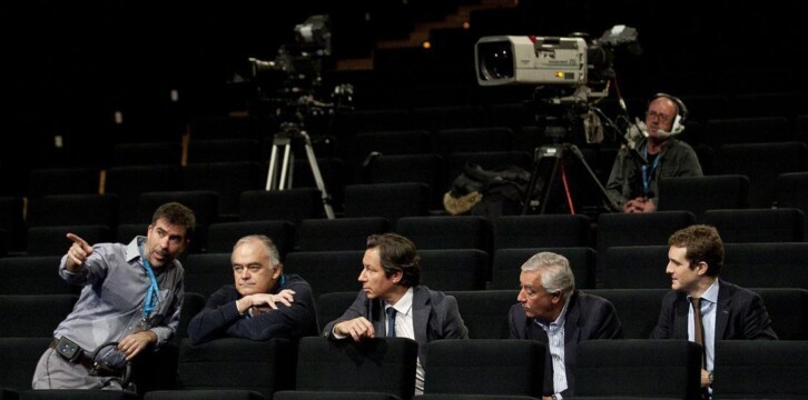 El Vicesecretario de Estudios y Programas, Esteban González Pons junto a Carlos Floriano, Javier Arenas y Pablo Casado