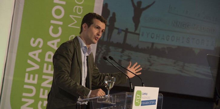 El vicesecretario de Comunicación del PP, Pablo Casado, durante su intervención