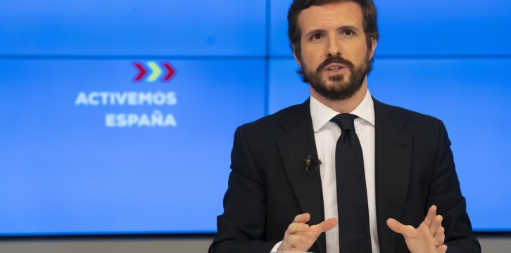 El presidente del Partido Popular, Pablo Casado, en rueda de prensa